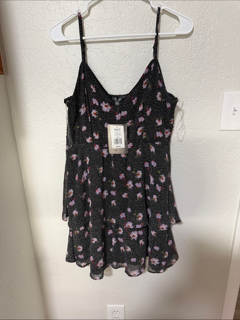 Lily Rose Black Mini Dress with Pink Floral Print
